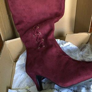 Burgundy Suede Boots 8M wide calf